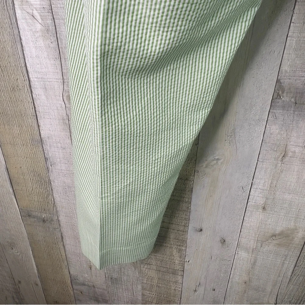 Talbots Size 20W Green/White Striped Cropped Pants Faux Back Pockets Belt Loops - Picture 6 of 14